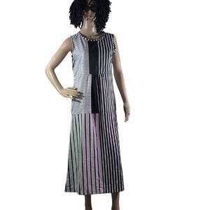 Elegant Black and White Striped Maxi Dress